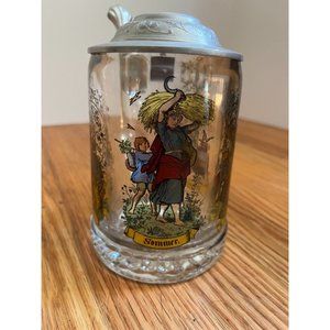 Vintage Alwe Clear Glass Beer Stein Four Seasons West Germany EUC